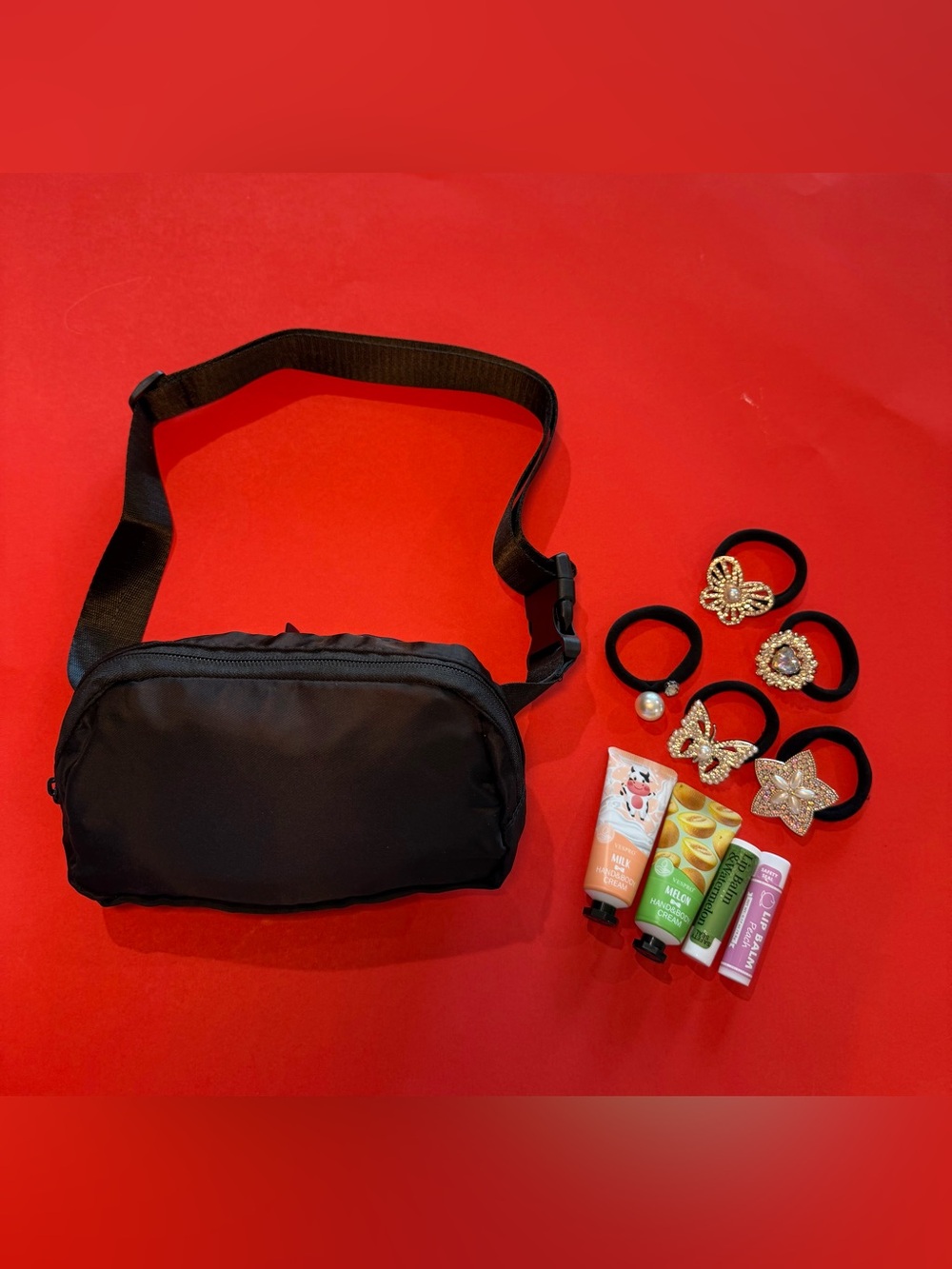 Belt bag & Vespro Melon & Milk Hand & Body Cream Duo with Lip Balms - Pink/Green